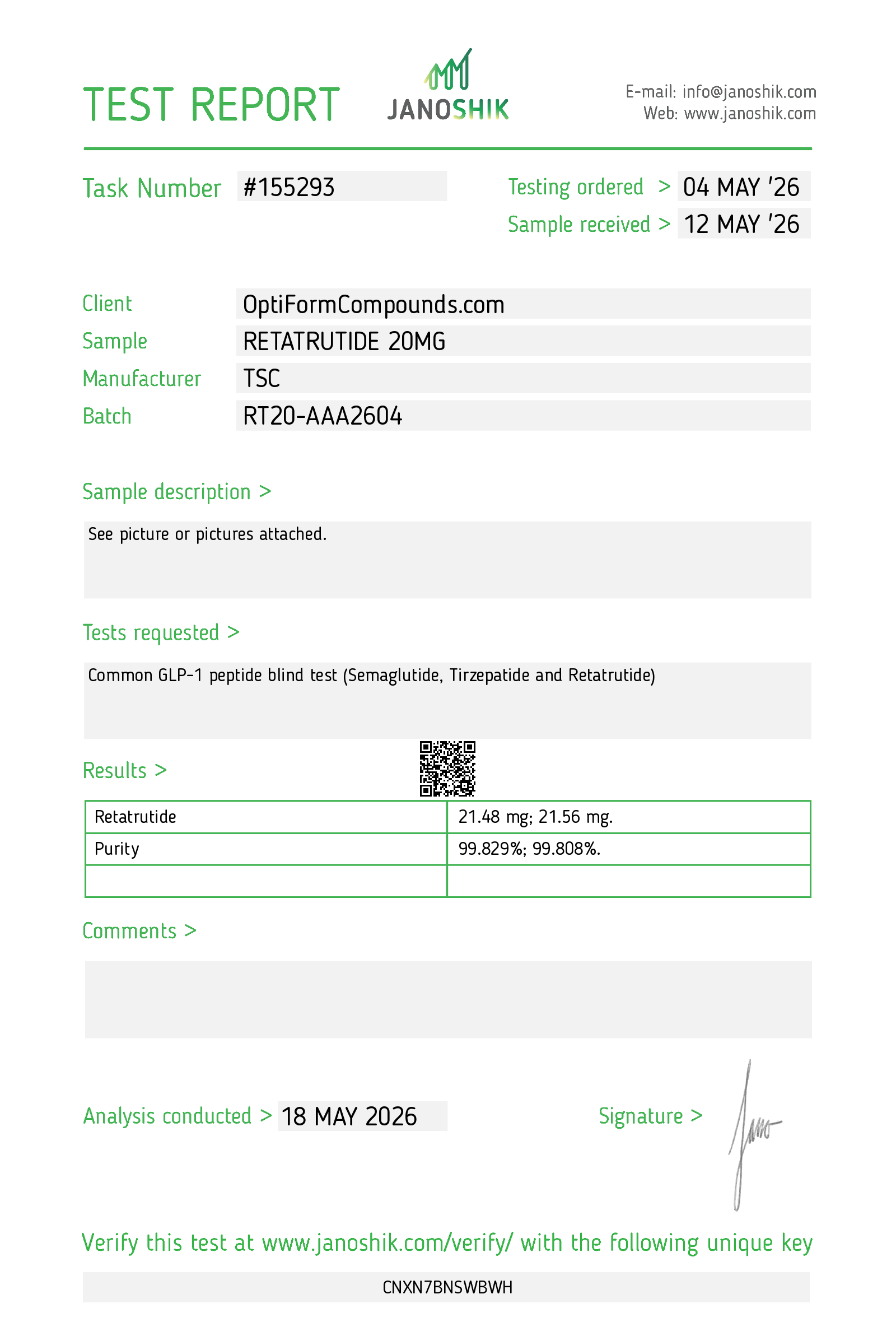 Certificate of Analysis 1